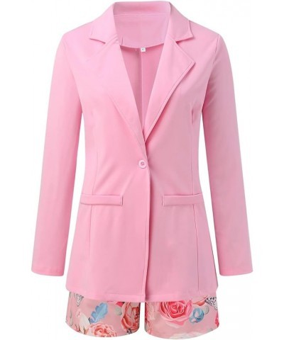 Women's Bussiness 3 Piece Outfits Long Sleeve Lapel Collar Blazer and Floral Print Short Warps V Neck Vest Suits Pink $12.95 ...