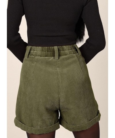 Womens Casual Corduroy Shorts High Waist Roll Up Elastic Relaxed Fit Shorts for Women with Pockets Green $18.28 Shorts