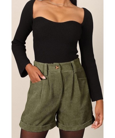 Womens Casual Corduroy Shorts High Waist Roll Up Elastic Relaxed Fit Shorts for Women with Pockets Green $18.28 Shorts