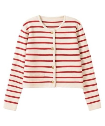 Old Money Aesthetic Clothing Women Striped Cardigan Sweaters for Women Trendy Cropped Sweater Red $17.39 Sweaters