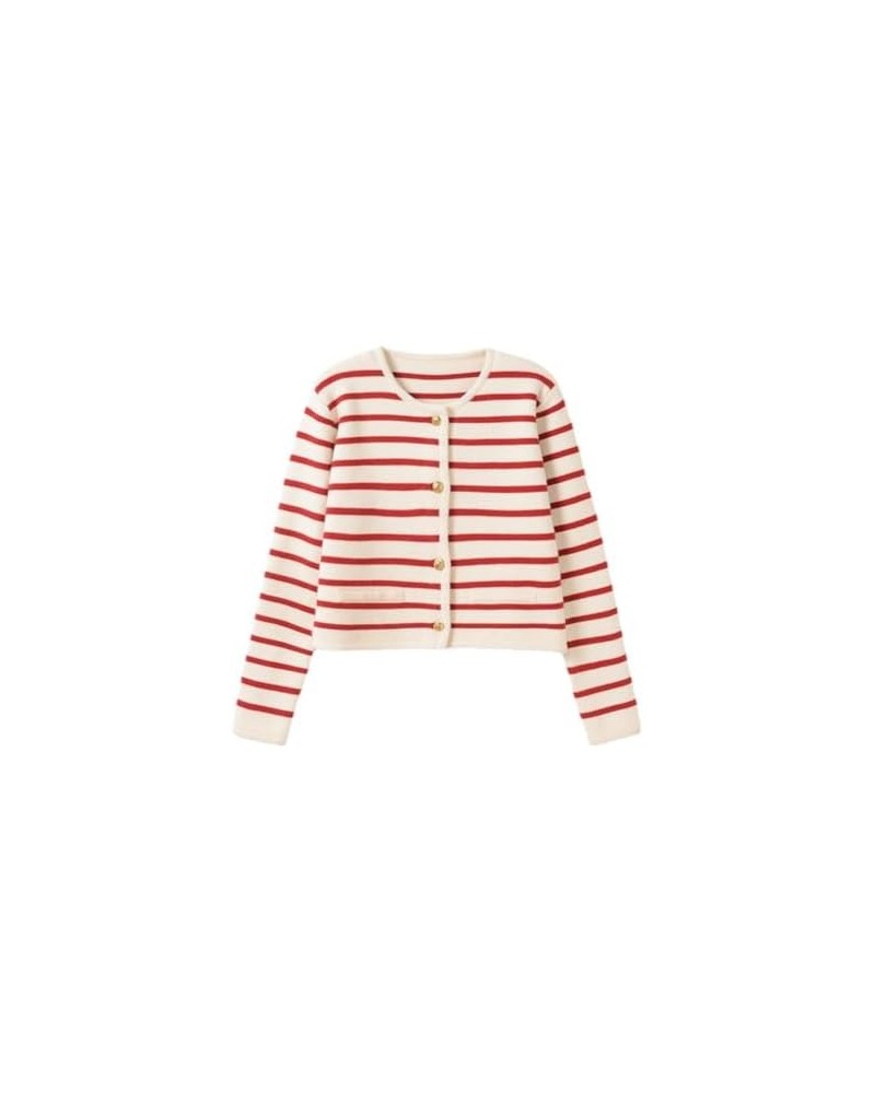 Old Money Aesthetic Clothing Women Striped Cardigan Sweaters for Women Trendy Cropped Sweater Red $17.39 Sweaters