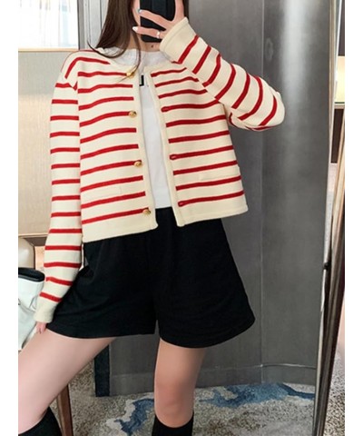 Old Money Aesthetic Clothing Women Striped Cardigan Sweaters for Women Trendy Cropped Sweater Red $17.39 Sweaters