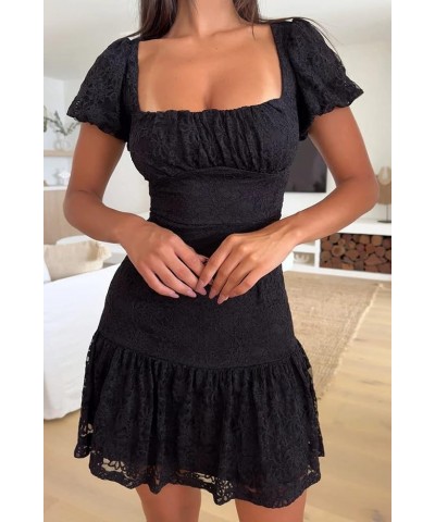 Women Sexy Sleeveless Ruffle Mini Dress Cap Sleeve Square Neck Short Dress Cutout Backless Slip Mini Dress Clubwear B Lace Sq...