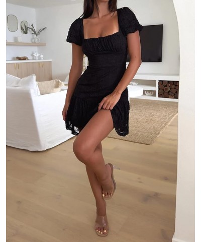 Women Sexy Sleeveless Ruffle Mini Dress Cap Sleeve Square Neck Short Dress Cutout Backless Slip Mini Dress Clubwear B Lace Sq...