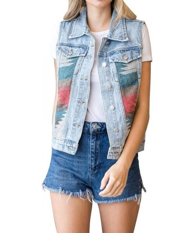 Women's Girls Distressed Sleeveless Button Up Cropped Jean Denim Jacket Vest B Red $17.09 Jackets