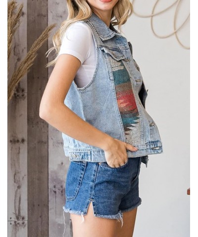 Women's Girls Distressed Sleeveless Button Up Cropped Jean Denim Jacket Vest B Red $17.09 Jackets