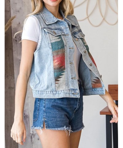 Women's Girls Distressed Sleeveless Button Up Cropped Jean Denim Jacket Vest B Red $17.09 Jackets