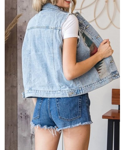 Women's Girls Distressed Sleeveless Button Up Cropped Jean Denim Jacket Vest B Red $17.09 Jackets