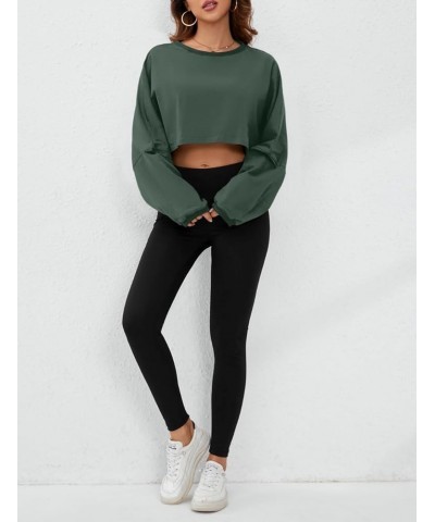 Women’s Vintage Oversized Long Sleeve Crop T-Shirt Loose Fit Drop Shoulder Crew Neck Cropped Tee Tops Pullover Dark Green $16...