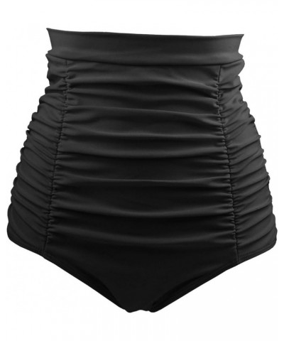 Women's Retro High Waisted Bikini Bottom Ruched Swim Short Tankinis(FBA) Black $11.25 Swimsuits