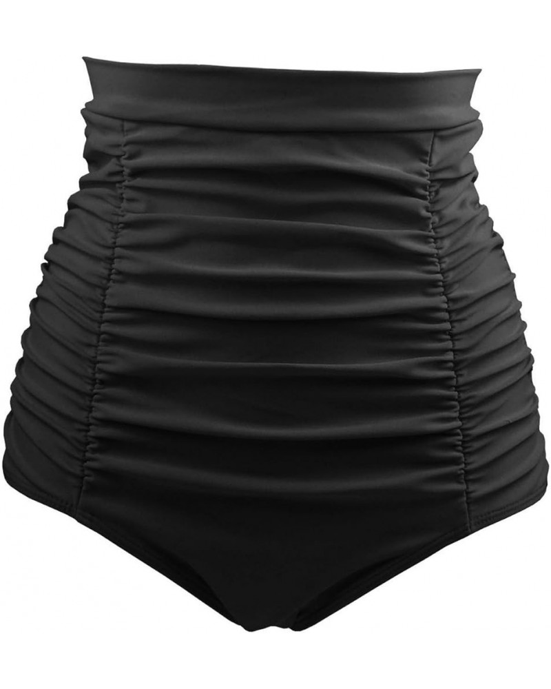 Women's Retro High Waisted Bikini Bottom Ruched Swim Short Tankinis(FBA) Black $11.25 Swimsuits