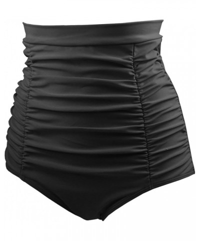 Women's Retro High Waisted Bikini Bottom Ruched Swim Short Tankinis(FBA) Black $11.25 Swimsuits