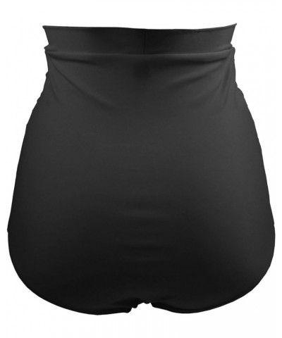 Women's Retro High Waisted Bikini Bottom Ruched Swim Short Tankinis(FBA) Black $11.25 Swimsuits