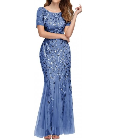 Prom Dresses for Women 2023 Balloon Sleeves Ruffle Oversize Party Dresses Maxi Dress for Women Sexy A1-blue $23.92 Others