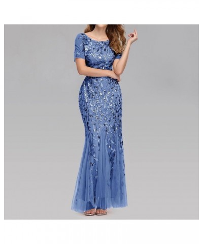 Prom Dresses for Women 2023 Balloon Sleeves Ruffle Oversize Party Dresses Maxi Dress for Women Sexy A1-blue $23.92 Others