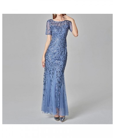 Prom Dresses for Women 2023 Balloon Sleeves Ruffle Oversize Party Dresses Maxi Dress for Women Sexy A1-blue $23.92 Others