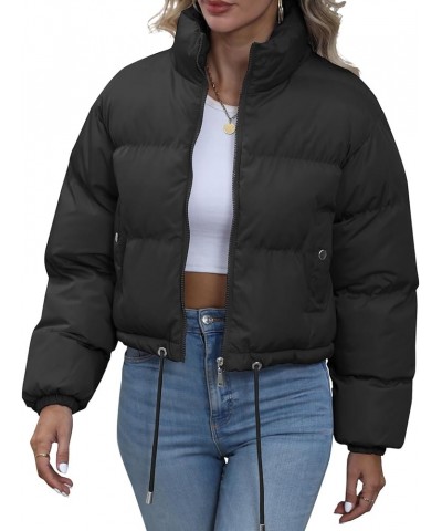 Women's Winter Cropped Puffer Jacket Warm Zip Up Lightweight Qulited Coats Black $26.54 Jackets