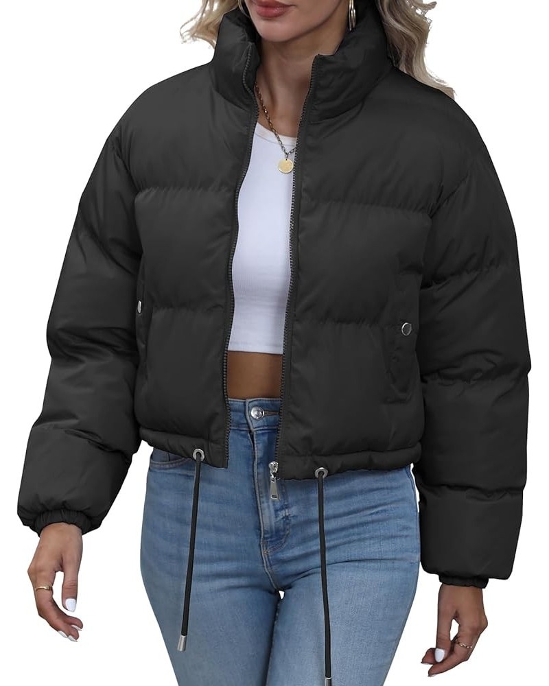 Women's Winter Cropped Puffer Jacket Warm Zip Up Lightweight Qulited Coats Black $26.54 Jackets