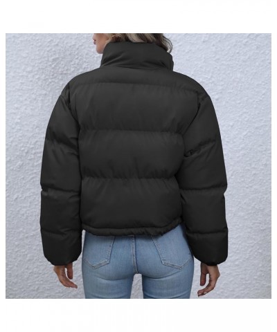 Women's Winter Cropped Puffer Jacket Warm Zip Up Lightweight Qulited Coats Black $26.54 Jackets