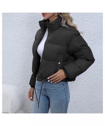 Women's Winter Cropped Puffer Jacket Warm Zip Up Lightweight Qulited Coats Black $26.54 Jackets