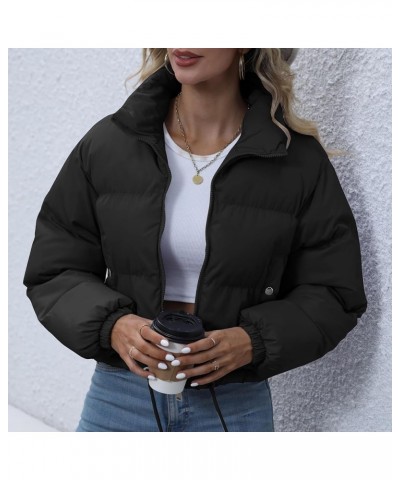 Women's Winter Cropped Puffer Jacket Warm Zip Up Lightweight Qulited Coats Black $26.54 Jackets