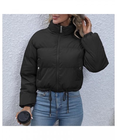 Women's Winter Cropped Puffer Jacket Warm Zip Up Lightweight Qulited Coats Black $26.54 Jackets