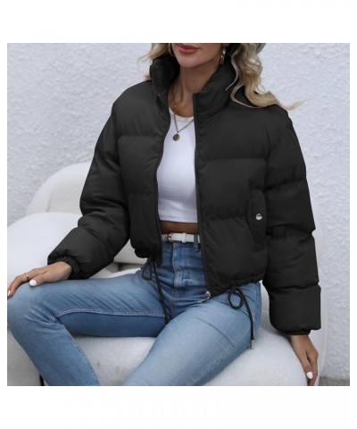 Women's Winter Cropped Puffer Jacket Warm Zip Up Lightweight Qulited Coats Black $26.54 Jackets