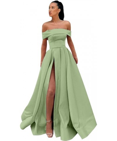 Women's Off Shoulder Prom Dresses Long Ball Gown Slit Backless Formal Evening Gown Party Dress with Pockets Sage Green $40.85...