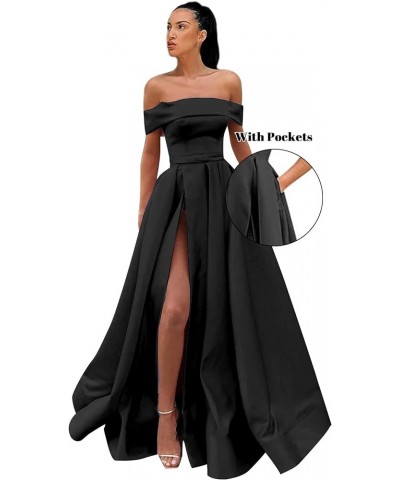 Women's Off Shoulder Prom Dresses Long Ball Gown Slit Backless Formal Evening Gown Party Dress with Pockets Sage Green $40.85...