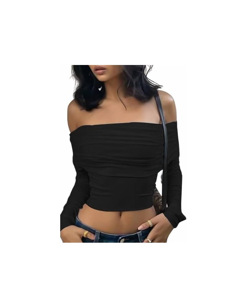 Summer Tops for Women Y2K Tops Sexy Textured Stripe Long Sleeve Tee Going Out Cropped Club Streetwear 1-black $14.10 T-Shirts