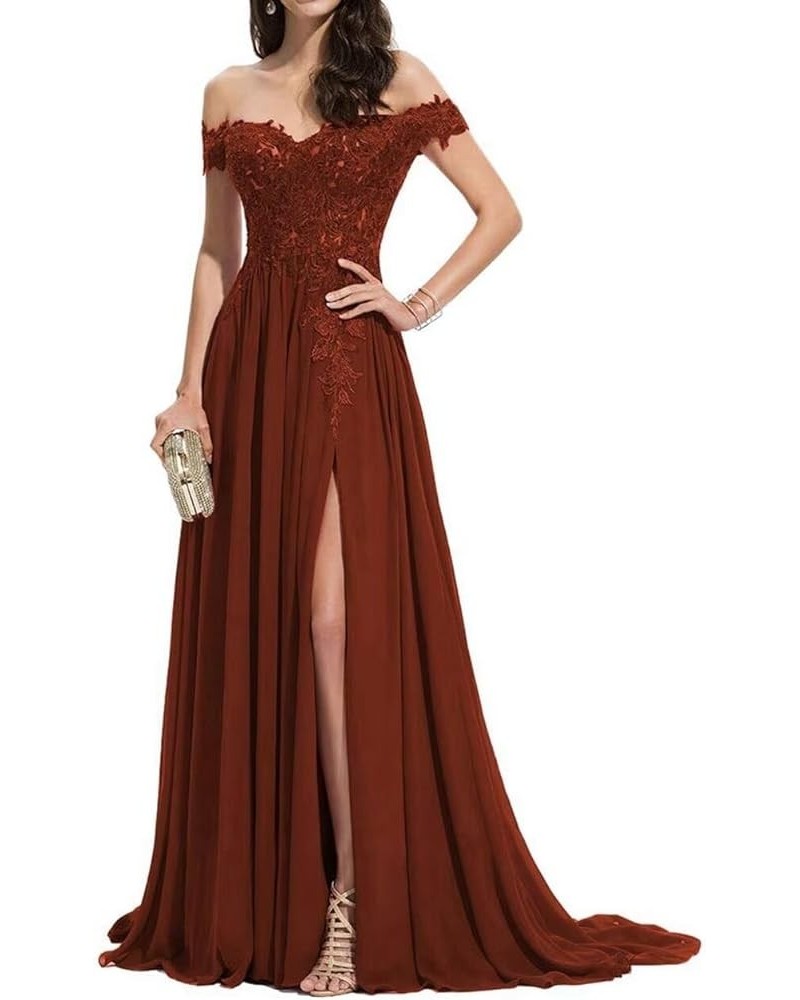 Laces Chiffon Prom Dresses for Women Off Shoulder Long Slit Bridesmiad Formal Evening Party Gown ZS28 Rust $37.68 Dresses
