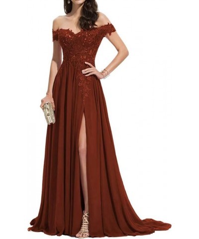 Laces Chiffon Prom Dresses for Women Off Shoulder Long Slit Bridesmiad Formal Evening Party Gown ZS28 Rust $37.68 Dresses