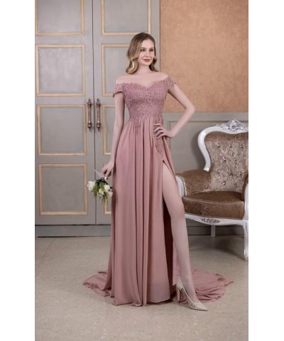 Laces Chiffon Prom Dresses for Women Off Shoulder Long Slit Bridesmiad Formal Evening Party Gown ZS28 Rust $37.68 Dresses