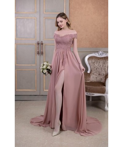 Laces Chiffon Prom Dresses for Women Off Shoulder Long Slit Bridesmiad Formal Evening Party Gown ZS28 Rust $37.68 Dresses