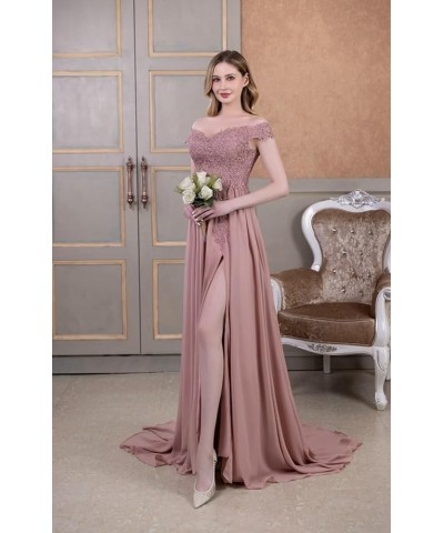 Laces Chiffon Prom Dresses for Women Off Shoulder Long Slit Bridesmiad Formal Evening Party Gown ZS28 Rust $37.68 Dresses