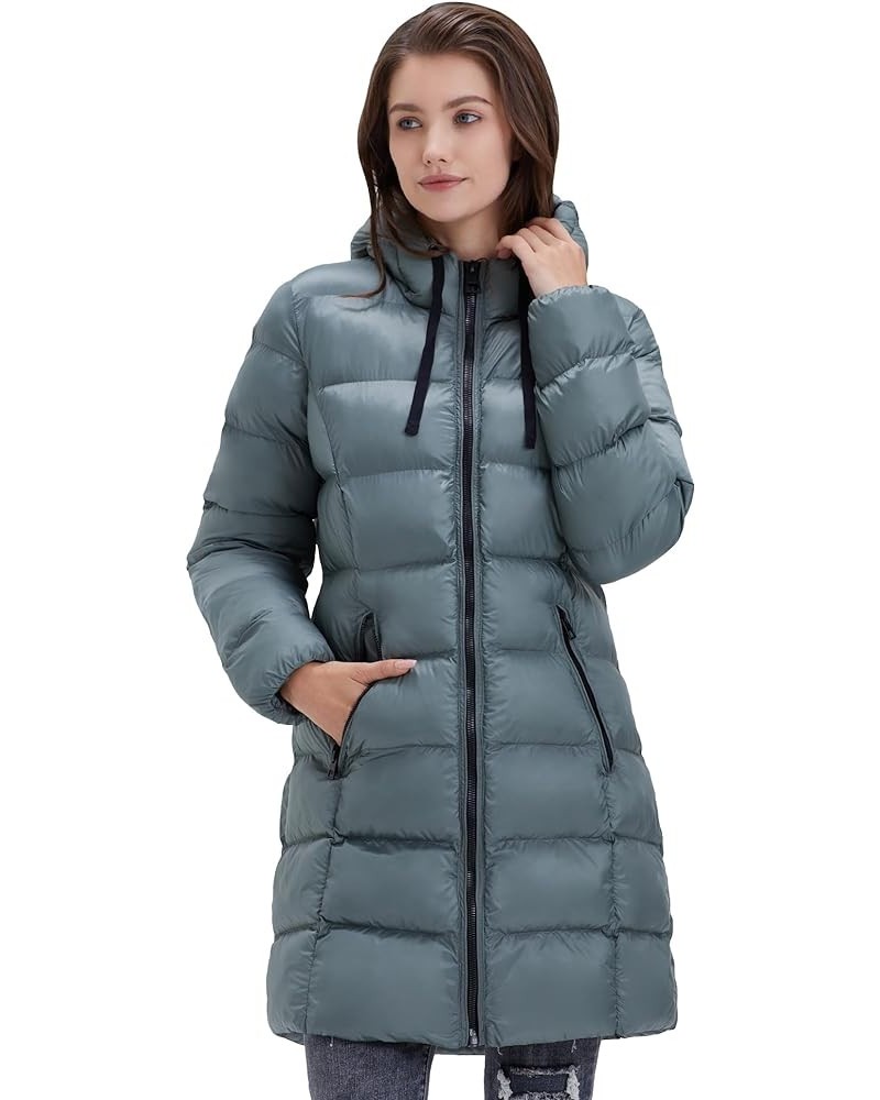 Women’s Puffer Jacket Lightweight Hooded Puffy Coat Mid-length Warm Long Puffer Coat Green $19.35 Jackets