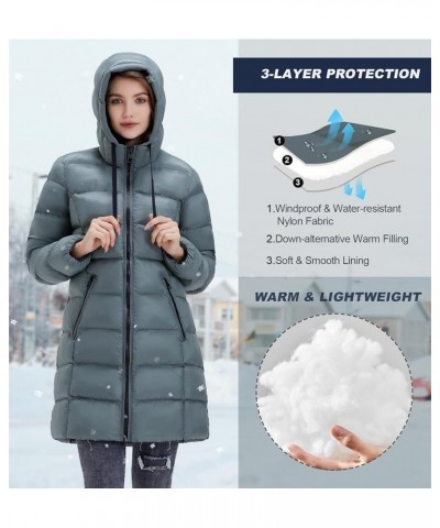 Women’s Puffer Jacket Lightweight Hooded Puffy Coat Mid-length Warm Long Puffer Coat Green $19.35 Jackets