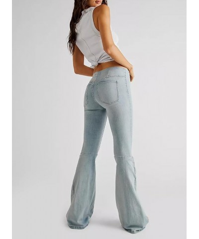 Women Mid Rise Flare Jeans Wide Leg Bell Bottom Stretchy Denim Pants Pull On Straight Leg Denim Jeans C Light Blue 78 $16.23 ...