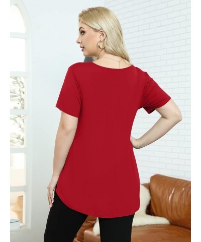 Women Plus Size V-Neck Tunic Tops Loose T Shirt with Pocket Red $13.74 Tops