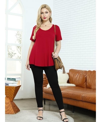 Women Plus Size V-Neck Tunic Tops Loose T Shirt with Pocket Red $13.74 Tops