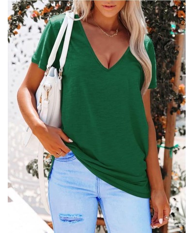 Women's Deep V Neck Tops Casual Low Cut Short Sleeve Shirts Green $16.23 Tops