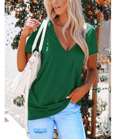 Women's Deep V Neck Tops Casual Low Cut Short Sleeve Shirts Green $16.23 Tops