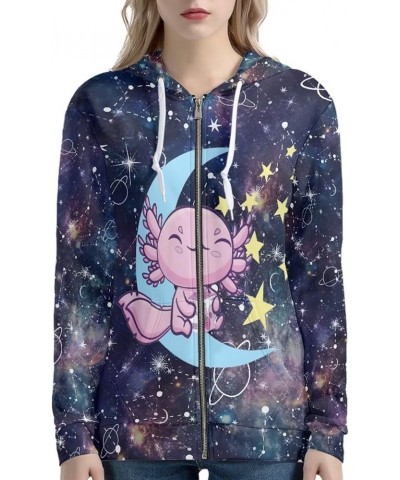 Yuuxorilu Womens Zip Up Hoodies Long Sleeve Fall Oversized Sweatshirts Y2K Jacket with Pockets Axolotl With Moon Star $20.66 ...