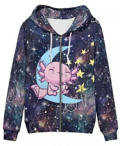 Yuuxorilu Womens Zip Up Hoodies Long Sleeve Fall Oversized Sweatshirts Y2K Jacket with Pockets Axolotl With Moon Star $20.66 ...