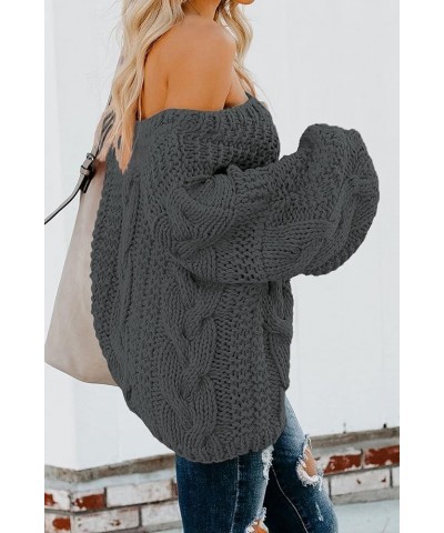 Women Sexy Long Sleeve Off Shoulder Loose Cable Knit Pullover Sweater Q Dark Gray $23.03 Sweaters