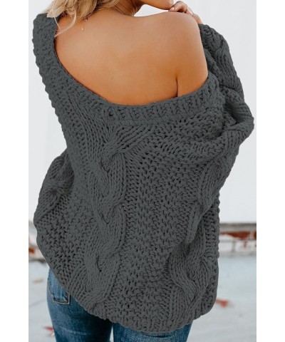 Women Sexy Long Sleeve Off Shoulder Loose Cable Knit Pullover Sweater Q Dark Gray $23.03 Sweaters