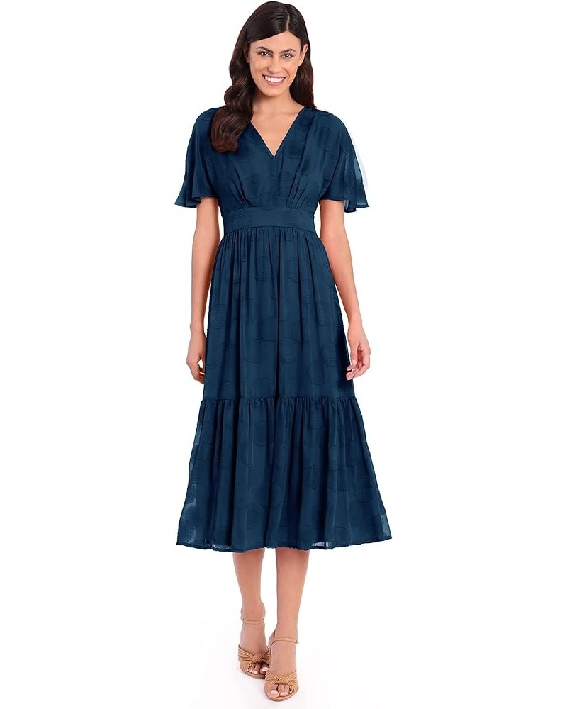 Women's Plus Size Flutter Sleeve V-Neck Midi Dress with Tiered Skirt Insignia Blue $39.31 Dresses