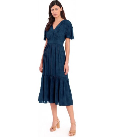 Women's Plus Size Flutter Sleeve V-Neck Midi Dress with Tiered Skirt Insignia Blue $39.31 Dresses