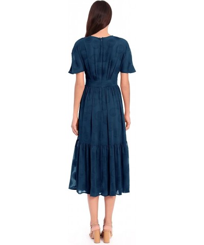 Women's Plus Size Flutter Sleeve V-Neck Midi Dress with Tiered Skirt Insignia Blue $39.31 Dresses