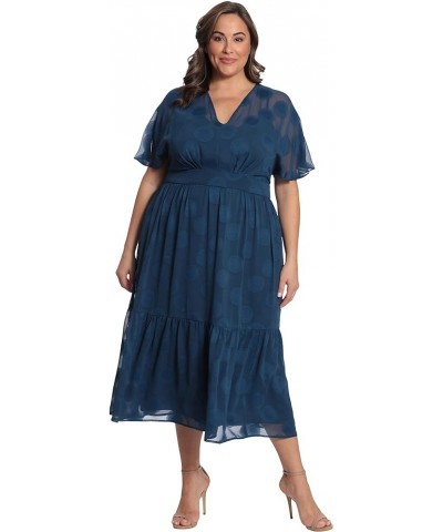 Women's Plus Size Flutter Sleeve V-Neck Midi Dress with Tiered Skirt Insignia Blue $39.31 Dresses